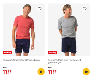 Diverse Heren shortama's voor €11,99 bij de Hema