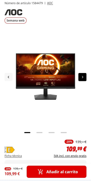 Monitor AOC 27615N2 27" por 109,99€.