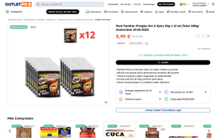 Pack familiar Pringles Hot & Spicy 40g 12 unidades total 480g por 5,99€