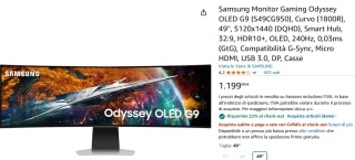 Samsung Monitor Gaming Odyssey OLED G9 (S49CG950), 49'', 5120x1440 (DQHD)voor €928,32 bij Amazon