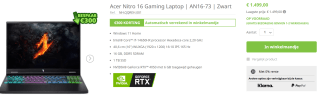 Acer Nitro 16 gaming laptop AN16-73 voor €1124,05 bij Acer