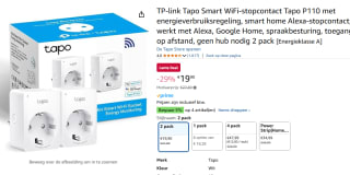 TP-Link Tapo P100 smart plug 2990 W Wit 2 pack voor €19,90 bij Amazon