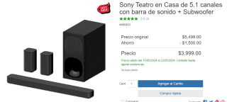 Sony Teatro en Casa 5.1 + Subwoofer por $3,999 en Coppel