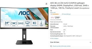 AOC CU34P2A 34" Curved UltraWide Monitor voor €299 bij Amazon