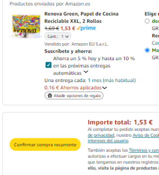 2 rollos Renova Green, Papel de Cocina Reciclable XXL por 1,53€