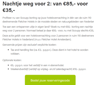 Hotelovernachting in één van de 110 deelnemende Fletcher Hotels voor 2 personen voor €35 via Scoupy