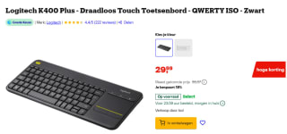 Logitech K400 Plus Draadloos Touch Toetsenbord voor €29,99 bij Bol
