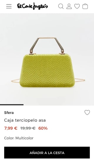 Bolso caja terciopelo asa por 7,99€.