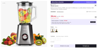 Batidora de vaso eléctrica Mellerware Mixy 1300W. Jarra cristal 1,5L con 6 cuchillas por 34.89€ (Cuenta Nueva 22.89€)