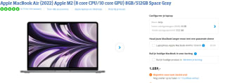 Apple MacBook Air 2022 M2 8-core, 8GB ram, 10-core GPU, 512GB ssd, Qwerty, Grijs voor €1059 bij coolblue