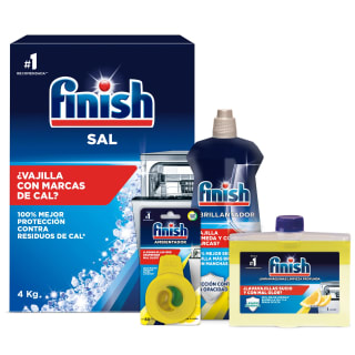 Pack 100 pastillas + abrillantador + Sal 4kg + ambientador Limón + limpiamáquinas por 13,50€