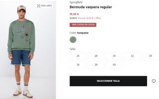 Bermuda vaquera regular para Hombre Springfield por 11.99€