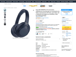 Auriculares Sony WH1000XM4L.CE7 inalámbricos por solo 178,50€