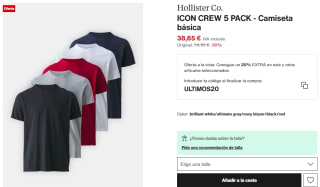 5 Camisetas de Hombre Hollister Co. ICON CREW por 30.92€
