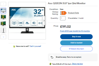Earn an AOC Q32E2N monitor from eBay for only £162.37
