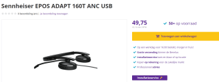 EPOS I SENNHEISER ADAPT 160T ANC USB - Headset voor €49,75 bij dectdirect