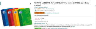 1ud Cuaderno A5 Cuadrícula 4x4, Tapas Blandas, 80 Hojas marca Oxfortd por 1€