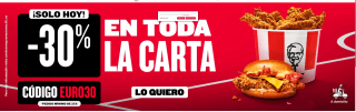 30% descuento en toda la carta a domicilio por pedido mínimo de 25€ en KFC
