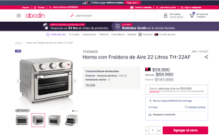 Horno con freidora de aire Thomas TH-22AF de 22 litros por $59.990