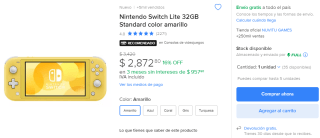Nintendo Switch 32GB Lite Amarillo por $2,873 en Mercado Libre