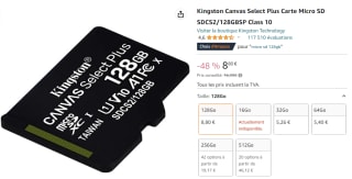 Carte Micro SDXC Kingston Canvas Select Plus à 8,80€