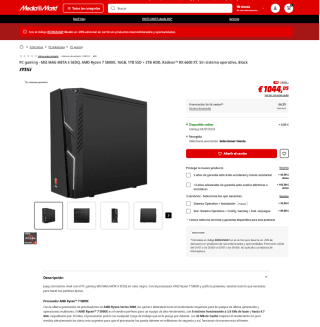 PC gaming MSI MAG META 5 Ryzen 7 5800X 16GB 1TB SSD por 835,20€