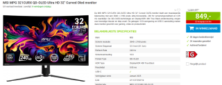 MSI MPG 321CURX QD-OLED Ultra HD 32" Curved Oled monitor voor €899 bij Megekko
