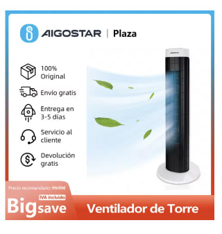 Ventilador de Torre con Temporizador 120 min Oscilación de 85º 3 Velocidades por 34,08€