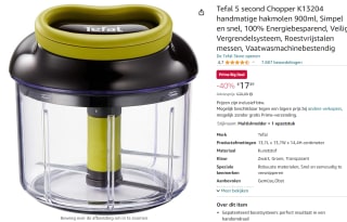 Tefal 5 Second Chopper K13204 hakmolen - 900 ml voor €17,49 bij Amazon