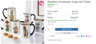 Juego de 6 Tazas Signature Houseware por $329 en Costco