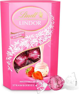Lindt Lindor, caja de Bombones de Chocolate blanco y fresa. Por 5,79€