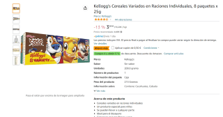 Kellogg's Cereales mix en Raciones Individuales, 8 paquetes x 25g por 3,34€