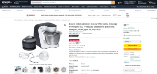 Robot Pâtissier Bosch MUM54A00 - 900W, Bol Inox 3,9L, 7 Vitesses, Accessoires à 99€