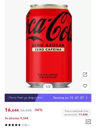 Pack 24 Coca Cola Zero 3cl lata por 11,65€.3