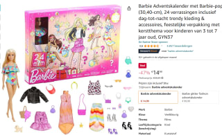 Barbie Adventskalender met Barbie-pop (30,40-cm), voor €14,99 bij Amazon