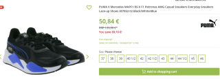 PUMA X Mercedes MAPF1 RS-X F1 Petronas AMG Casual Sneakers zwart/wit/blauw voor €50,84 bij Outlet46
