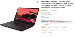 Portátil gaming - Lenovo IdeaPad Gaming 3 15ACH6, 15.6" Full HD, AMD Ryzen 7 5800H, 16GB RAM, 512GB SSD, GeForce RTX™ 3050, FreeDos por 676€