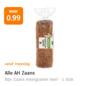 Alle Zaanse Broden voor €0,99 bij de AH