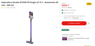 Aspiradora Escoba DYSON V8 Origin por 259,99€