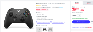Xbox Draadloze Controller - Carbon Zwart voor €39,99 bij Cdiscount
