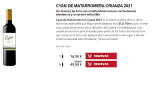 6 Botellas de Cyan de Matarromera Crianza 2021 por 39.5€