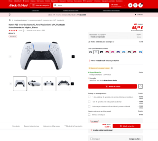 Mando PS5 Sony Dualsense V2 Para PlayStation 5 y PC Bluetooth Retroalimentación háptica Blanco por 56,94€