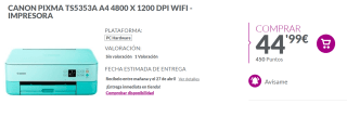Impresora Multifunción Color WiFi Verde Canon PIXMA TS5350a por 44.99€
