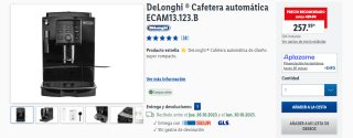 Cafetera Automatica DeLonghi ECAM13.123.B por 257,99€