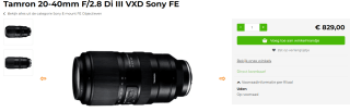 Tamron 20-40mm F/2.8 Di III VXD Sony FE cameralens voor €829 bij Foto De Vakman