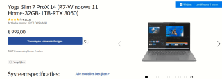 Yoga Slim 7 ProX 14 (R7-Windows 11 Home-32GB-1TB-RTX 3050) voor €999 bij Lenovo