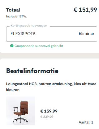 Loungestoel voor €159,99 dmv code bij Flexispot