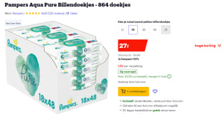 Pampers Aqua Pure Billendoekjes - 864 doekjes voor €27 bij Bol.com