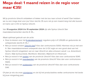 1 maand reizen in de regio Utrecht voor maar €35 met het U-OV en Syntus