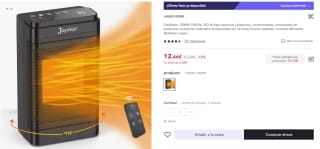 Calefactor 1200W/1500 W, LED de bajo consumo y silencioso por 10,76€